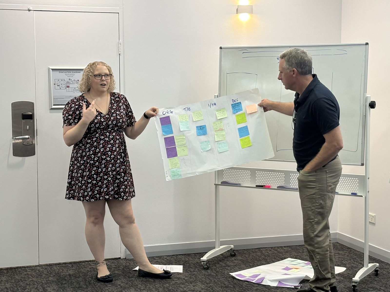 Two course participants presenting an ICAM factor chart to the room