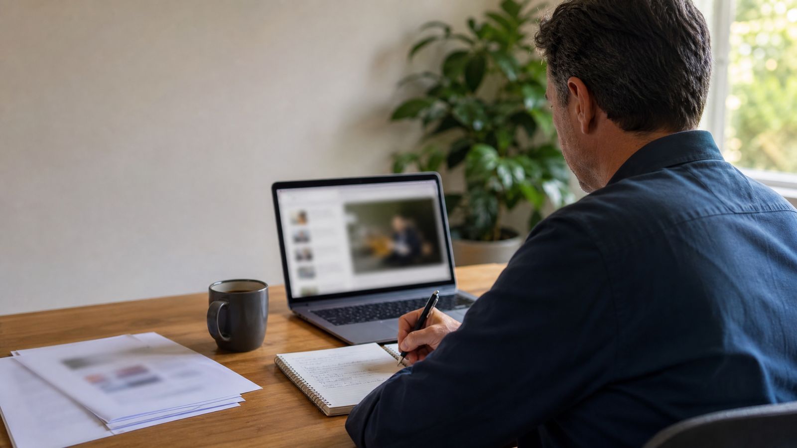 A laptop and study notes for self-paced ICAM e-learning